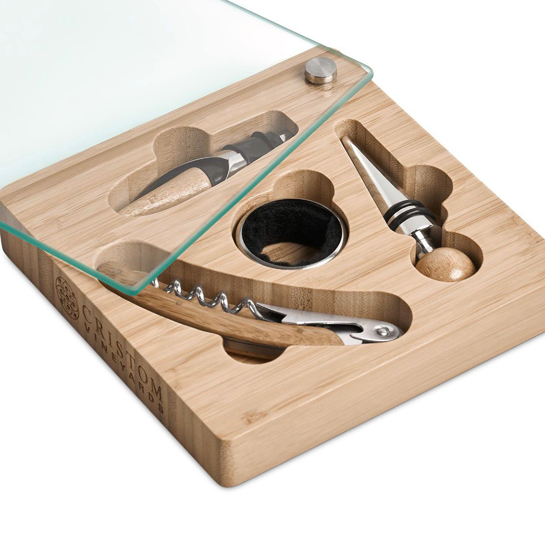 Glass Wooden Wine Accessories Set